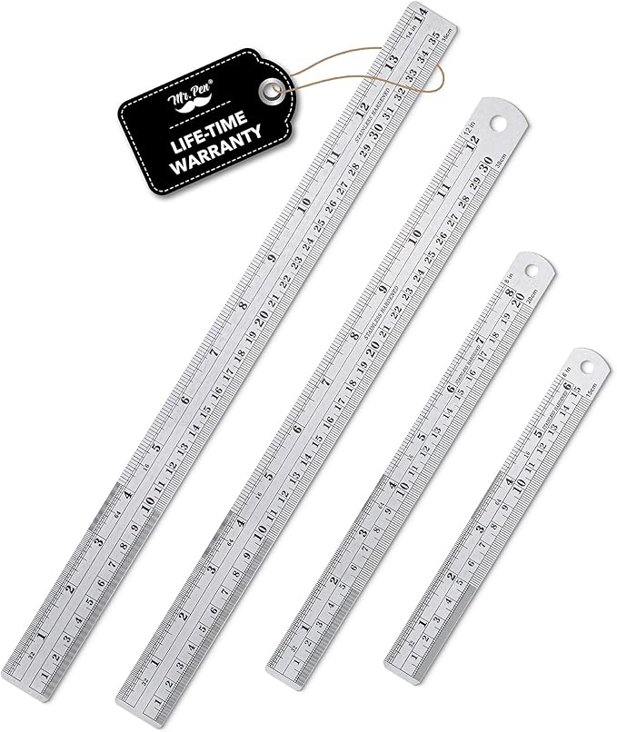 Mr. Pen Steel Rulers, 6, 8, 12, 14 inch Metal Rulers, Pack of 4