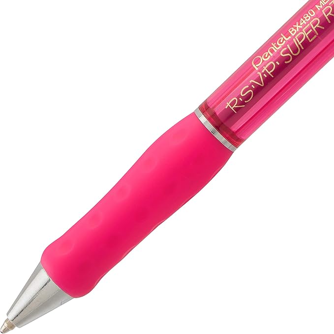 Pentel RSVP Super RT Ballpoint Pen, (1.0mm) Medium Line, Pink Ink, Pack of 2 (BX480BP2P)
