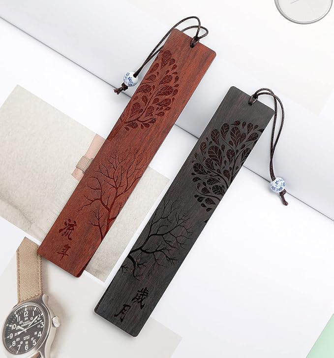 Wooden Bookmark Engraved Book Mark Vintage Style Best Unique Gifts Set for Book Lovers,Women,Men,Teacher,Birthday Present