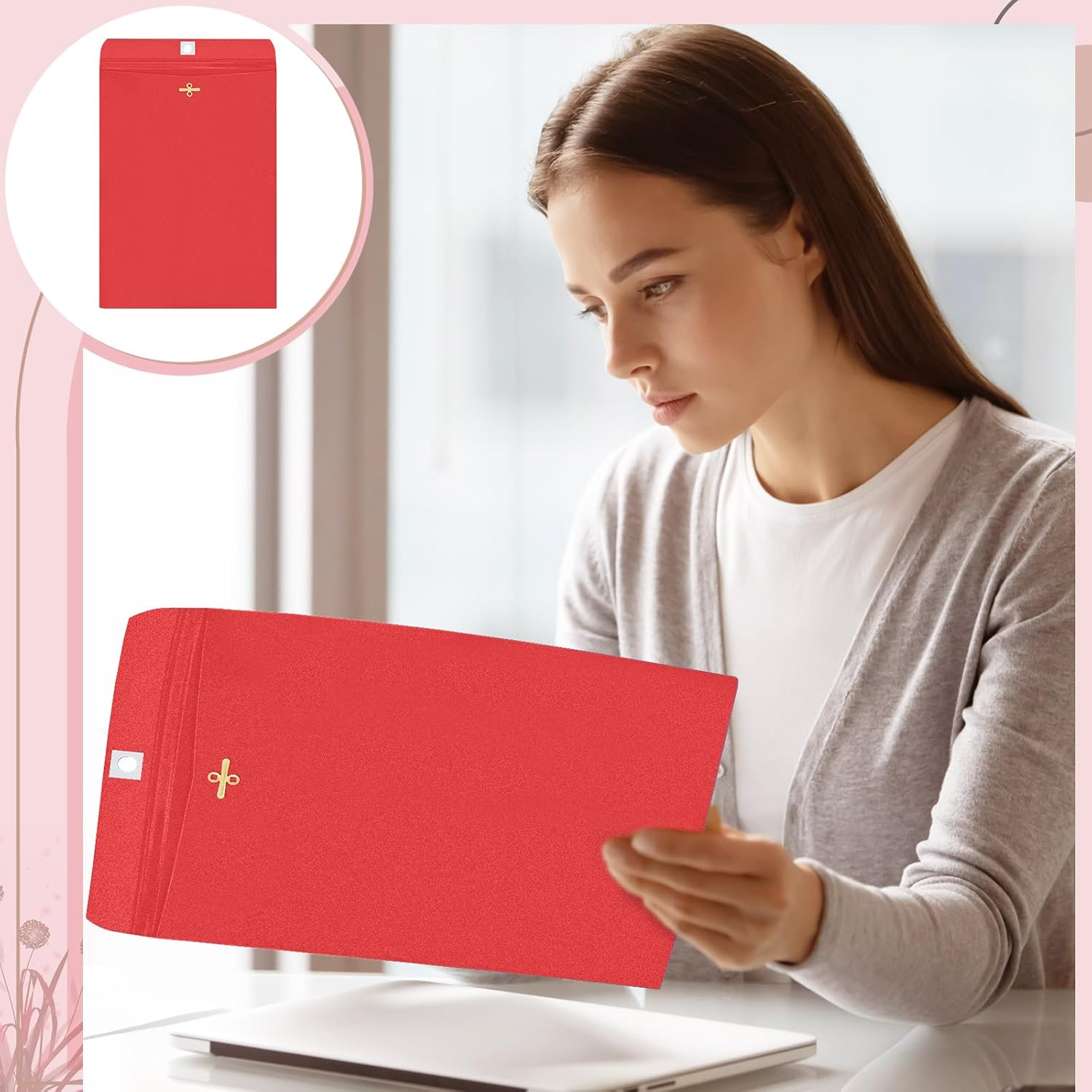 Geyee 100 Pcs Clasp Manilla Envelopes 10 x 13 Inch Gummed Colored Envelopes for Storing or Mailing for Home Office Business Supplies(Red)