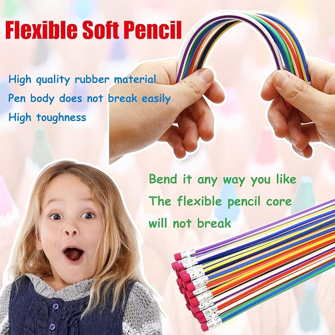 45 Pack Flexible Soft Pencil,7.1 Inch Magic Bend Pencils,Soft Novelty Pencil with Eraser for Kids Gift Students School Classroom Supplies