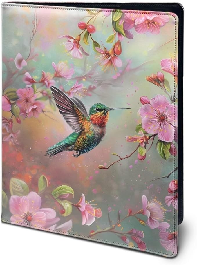 Cozeyat Spring Hummingbird Padfolio for Women PU Leather Portfolio Folder for Documents, File Folders Letter Size Portfolio Binder for Job Work Office