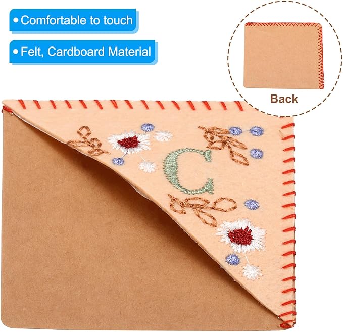 PATIKIL Personalized Embroidered Corner Bookmark, Cute Flower Felt Stitched Triangle Book Mark Page Marker for Women Men Book Lovers Teachers, Pink, Letter C