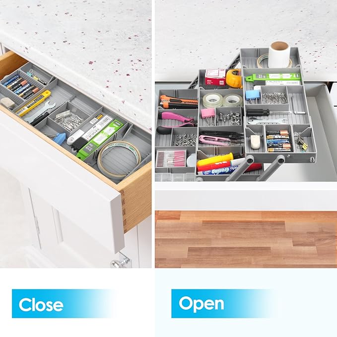 3 Tier Drawer Organizer, Multi Level Smart Drawer Organizer for Desk, Expandable Junk Organizer for Office, Makeup, Jewelry, Kitchen, Folding Storage Organizer for Home and Office Drawers