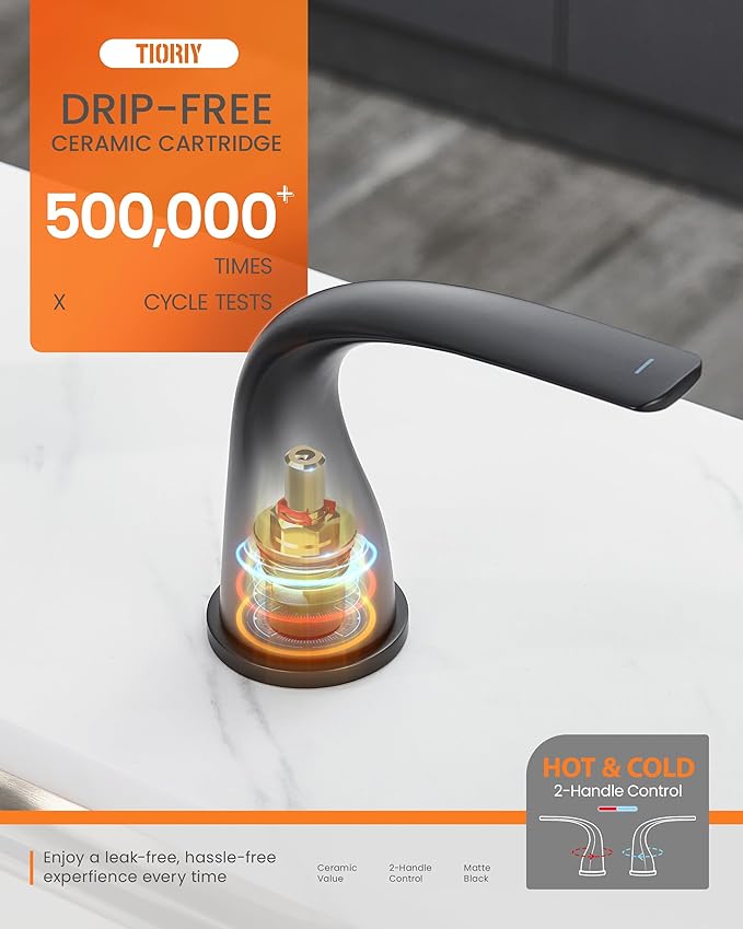 Black Kitchen Faucet 3 Hole with Pull Down Sprayer, 2-Handle High Arc Kitchen Sink Faucet with 3 Function Spray, Stainless Steel, T-3005B