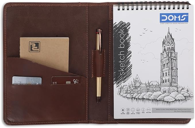 Leather Junior Padfolio for Men Women Business Portfolio Folder Compact 5 x 8 Legal Pad Organizer with Pen Loop Professional Resume Interview Document Holder Padfolio (Tan)