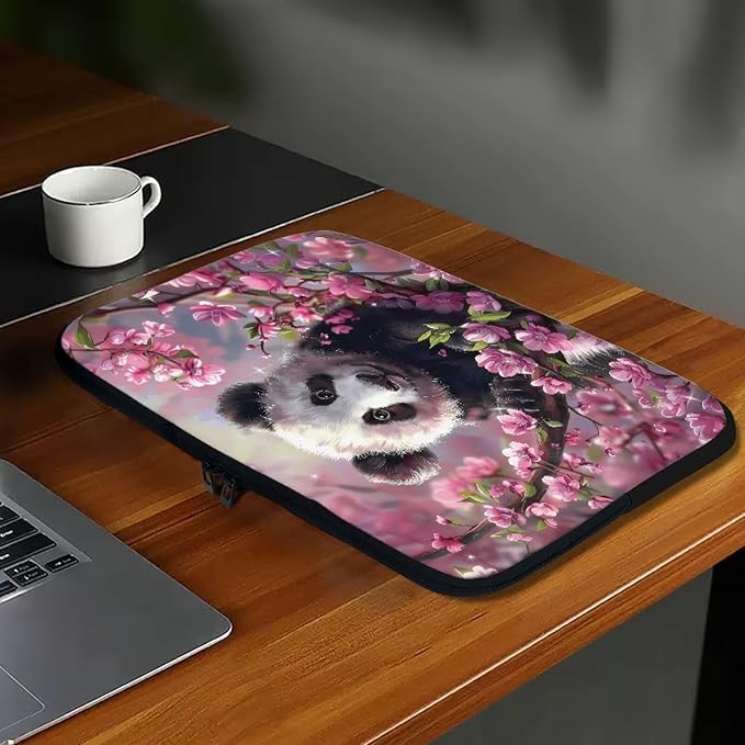 Cherry Blossom Panda Printed Laptop Bag for Women Men, Protective 10 Inch Computer Laptop Carrying Cover Laptop Sleeve Computer Bag with Zipper, Compatible with Most Laptop Computers