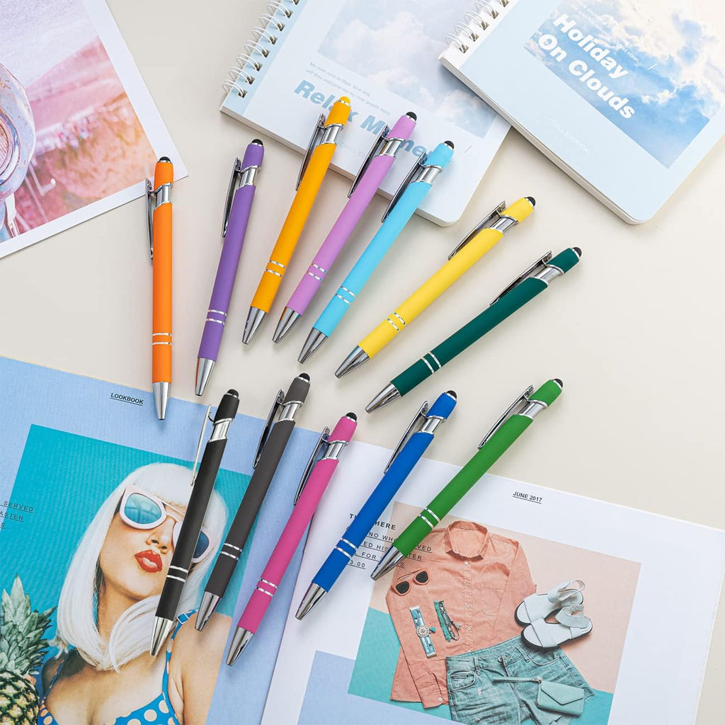 PASISIBICK 12 Pieces Ballpoint Pen with Stylus Tip, Metal, 2 in 1 Stylus Ballpoint Pen 1.0 mm Black Ink (Pack of 12) for Smartphone, Tablet