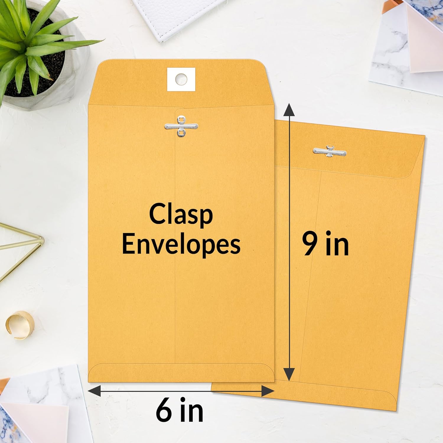 SUNEE 6x9 Clasp Envelopes 100 Count - 6x9 Inch Brown Kraft Envelopes with Clasp Closure – for Home, Office, Business, Legal or School, Great for Filing, Storing or Mailing Documents