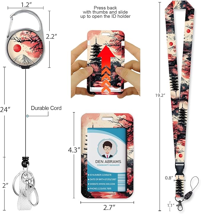 Lanyards for Id Badges, Badge Holder with Retractable Reel Belt Clip, Red Moon Work Name Tag Lanyard Vertical ID Card Protector Case for Women Nurse Doctor Teacher Student