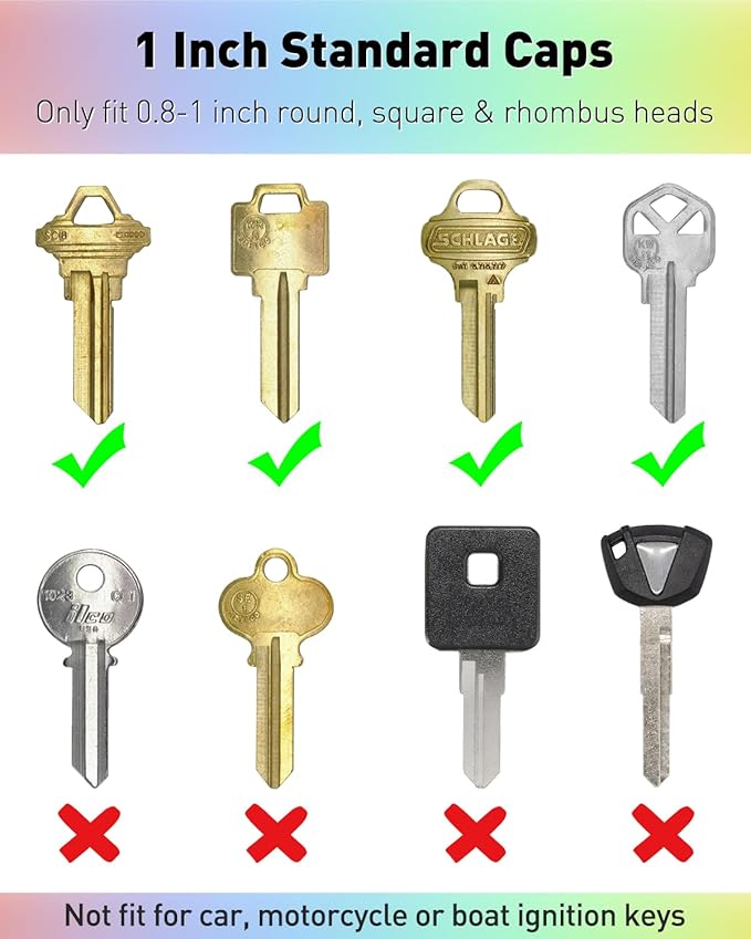 Uniclife 24 Pack Round Key Caps Covers and 24 Pack Key Cap Tags with Blank Paper Labels & Clear Windows Colorful Key Identifiers Protectors for Regular Flat House Keys (Not for Odd-Shaped Keys)