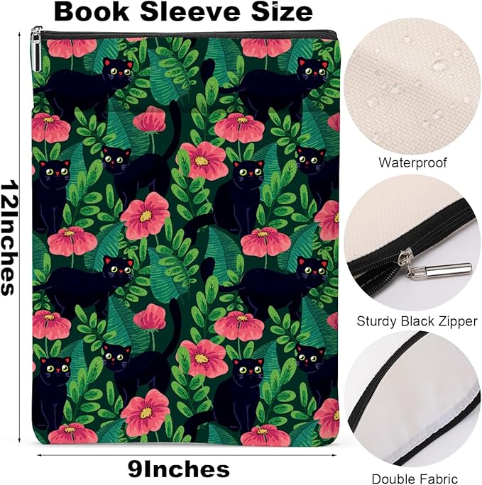 Pink Floral Pattern Book Lovers Gifts Waterproof Book Sleeve Book Pouch Book Protector with Zipper and Front Pocket BookCover Case for Women Girl Friend Sister Book Accessories Book Club Gifts