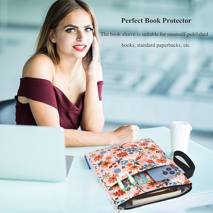 DSIUE Book Sleeve Book Protector Book Lovers Gifts Book Covers for Paperbacks with Zipper,11.4 X 9 Inch