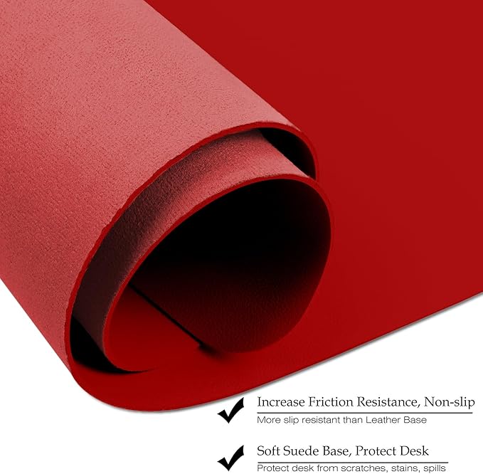 ‎Boutilon Leather Desk Pad 24"x 14" Non-Slip Mouse Pad,Office Desk Mat,Waterprooft PU Leather Desk Blotter,Desk Pad Protector,Desk Writing Pad for Home Office Decor (S-Red)