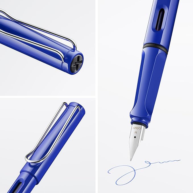 LAMY safari blue - Fountain Pen with ergonomic grip & polished steel nib in size M - ideal for any Writing & Calligraphy - including LAMY T 10 blue cartridge - Right-Handed