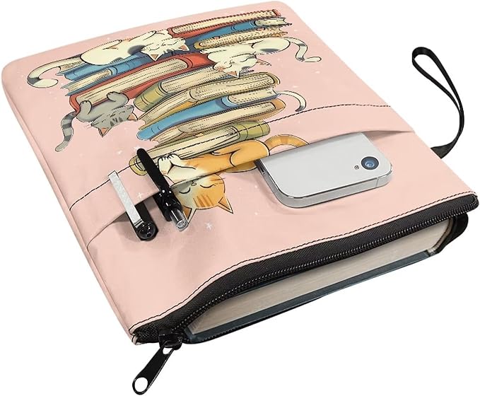 COEQINE Cute Girls Book Cover with Zipper 9x11 Portable Book Sleeves Book Lovers Cute Cats Animal Book Case Dust Cover for Adult Teens Large