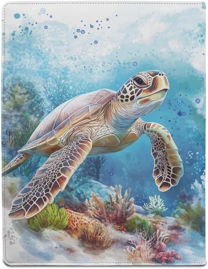 Cozeyat Underwater Sea Turtle Portfolio Padfolio Resume Folder with Pocket, PU Leather Interview Writing Legal Pads Document Organizer Portfolio with Business Card Holder