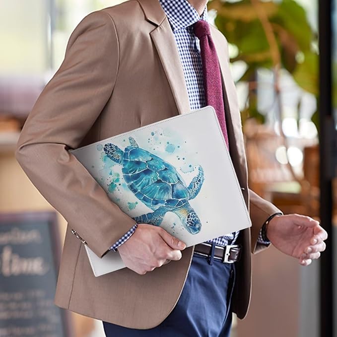 Office Folder Turtle Blue Print PU Leather Padfolio with A4 Size Clipboard Clip for Business Resume Interview Document Sleeve Binder Folder for Men/Women