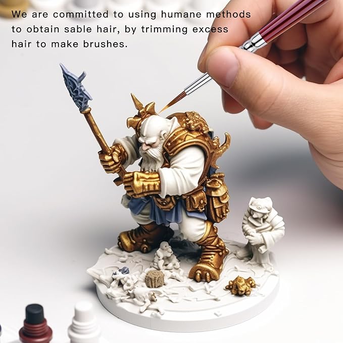 Golden Maple Kolinsky Sable Miniature Paint Brushes - Professional Ultra Fine Micro Detail Brushes for Model Painting, Warhammer 40k, D&D Figurines - Size 3/0 4/0 5/0