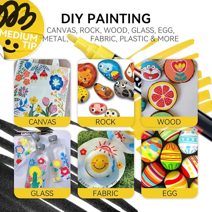 TRANSON 12 Colors Paint Markers for Fabric Rock Craft Diy Painting Medium Tip Oil Based Waterproof