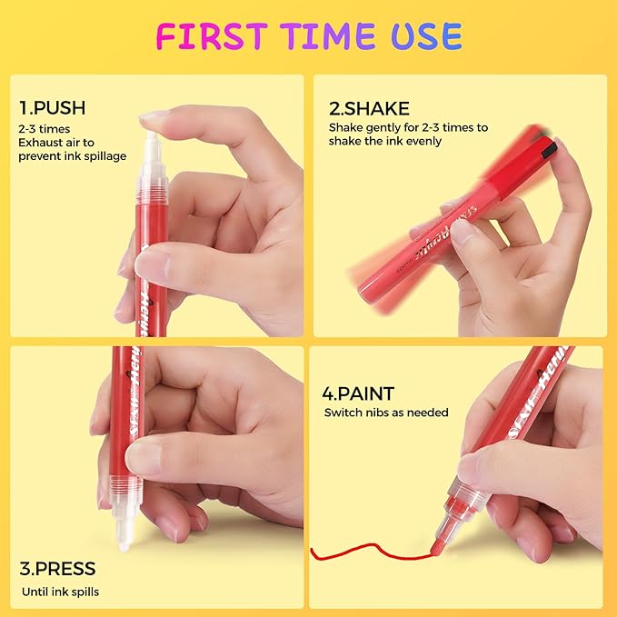 SFAIH Acrylic Red Paint Pens - 8 Pack 2-3MM Medium Tip & 0.7MM Extra Fine White Paint Marker for Rock Painting, Wood, Metal, Fabric, Canvas, Glass, Ceramic, Diy Crafts