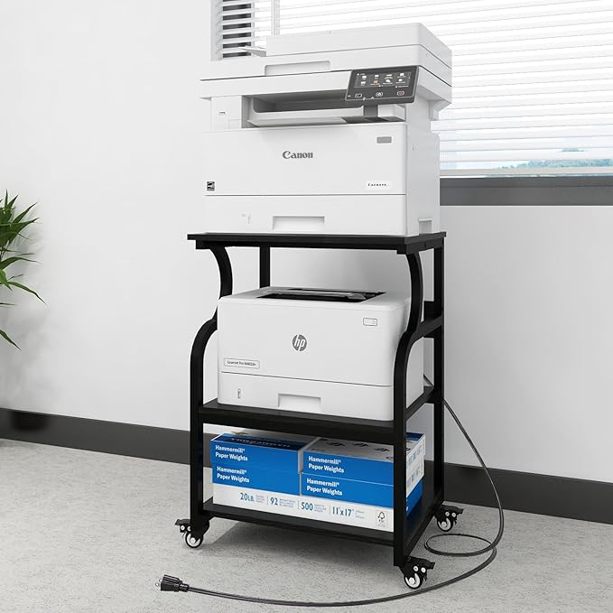 Natwind Large Printer Stand,24''x20''x29''Printer Table with Adjustable Storage Shelf,3 Tier Rolling Printer Cart with Wheels,Home Office Multifunctional Shelves for Heat Press,3D Printer (Black)