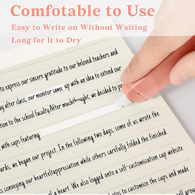 Temiary 6Pcs Mini White Out Tapes for Instant Correction, Cute Whiteout for Writing, Aesthetic Correction Tape Set Easy To Use for Students School Office Supplies (Pink)