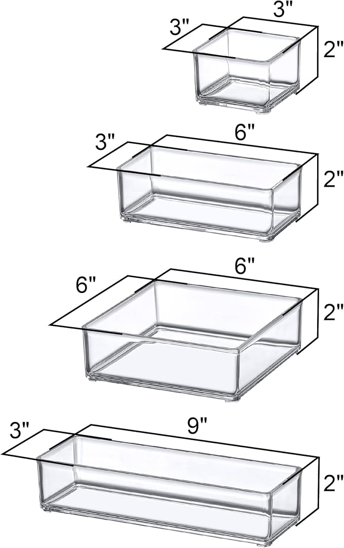 Amazing Abby - QuickSort - Plastic Stackable Organizers (10-Piece Set) for Vanity and Desk Drawer, Perfect Storage Solution for Beauty Products, Office Supplies, Decorative Items, and More