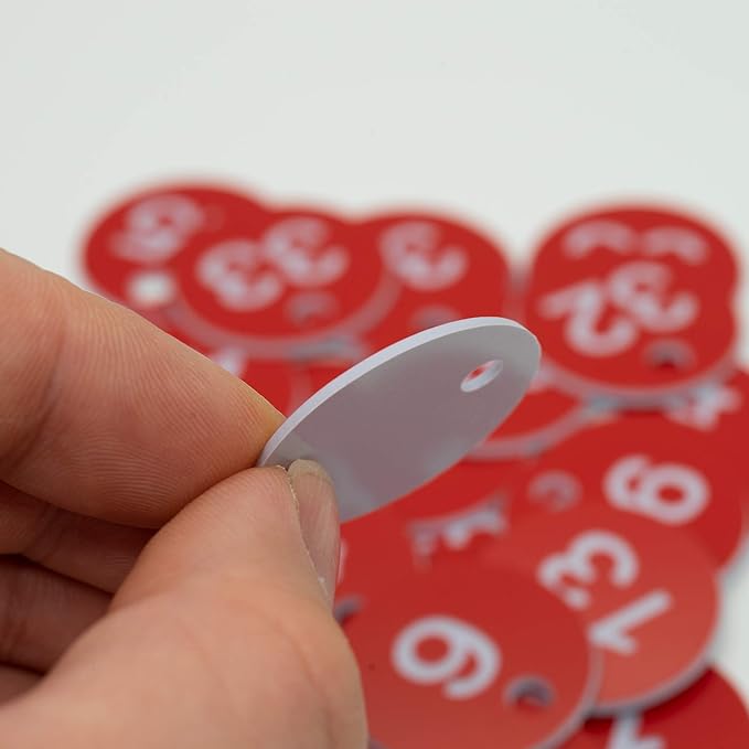 StayMax Plastic ID Number Tags Engraved Tags Key Tags Without Key Rings (201-300, Red)