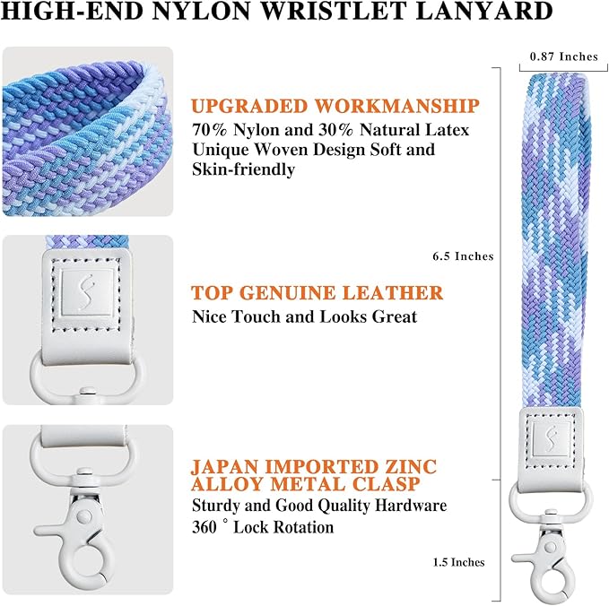 Fishent Stretchy Wristlet Keychain, Cute Wrist Lanyards for Keys, Key Chain Holder for Women Men, Wrist Strap Keychain for Car Keys Phone Camera Wallet ID Badges Card (Lilac Blossoms)