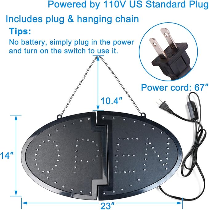 KEBE LED Open Sign, High Visibility Advertisement Board Bright Electric Display Sign Flashing Light for Walls Business Window Bar Shop Hotel, 23" x 14"