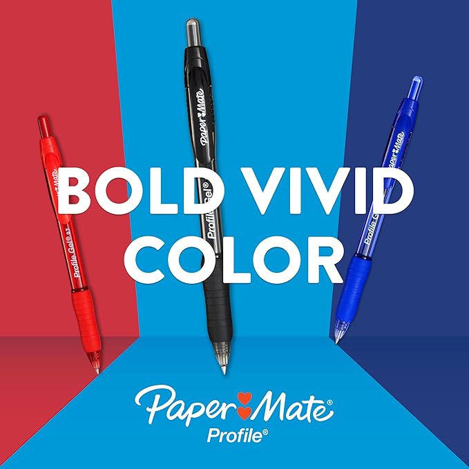 Paper Mate Profile Retractable Gel Pen, Ultra-Smooth Ink, Black, 0.7mm Medium Point, 12 Count