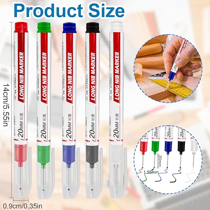 10 Pcs Long Head Deep Hole Marker - Long Nib Marker, Multi-purpose Deep Hole Marker Pens, Quick Dry Waterproof Colorful Carpenter Pen Markers for Construction Bathroom Woodworking