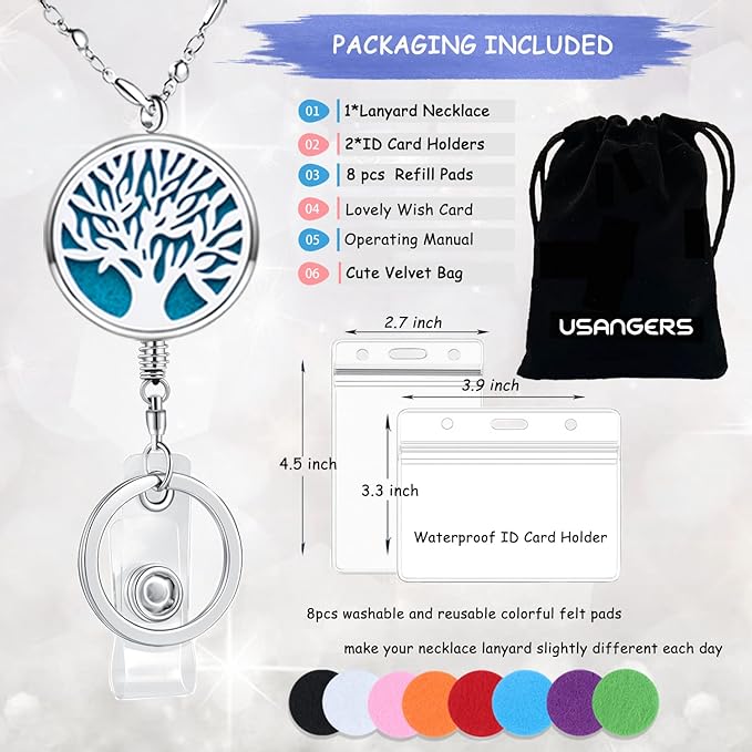 Retractable Lanyard for ID Badges Holder Badge Reels Retractable for Nurses Diffuser Necklace Lanyards for Women Silver Stainless Steel Chain Lanyard for Teacher Office Worker Tree of Life