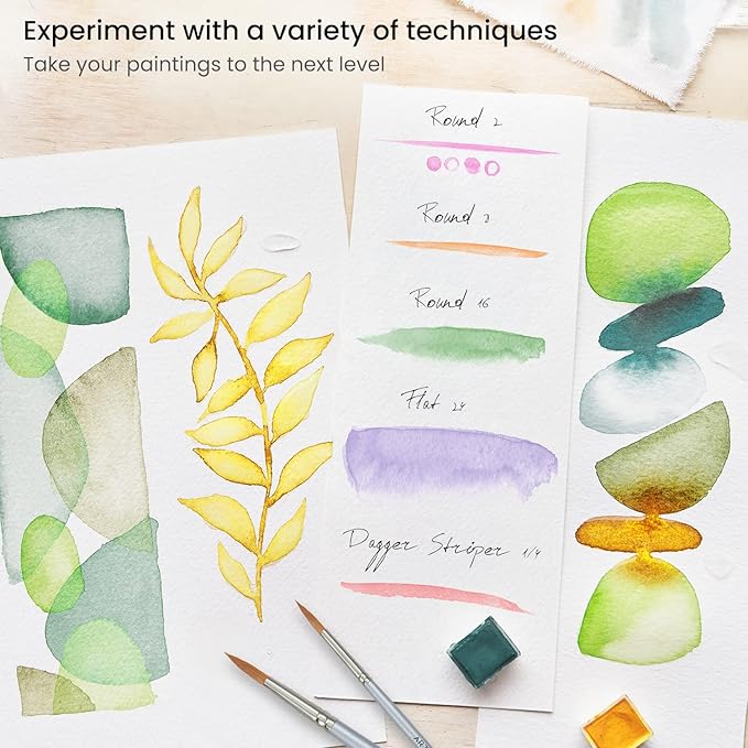 ARTEZA Watercolor Paint Brushes, Set of 5, Assorted Shapes, Synthetic Soft-Bristle Brushes