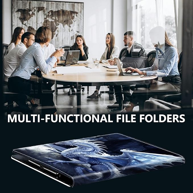 PU Leather Padfolio Clipboard Notepad with Pen Loop and Elastic Strap Interview/Resume Document Organizer for Business School Office,Blue Dragon