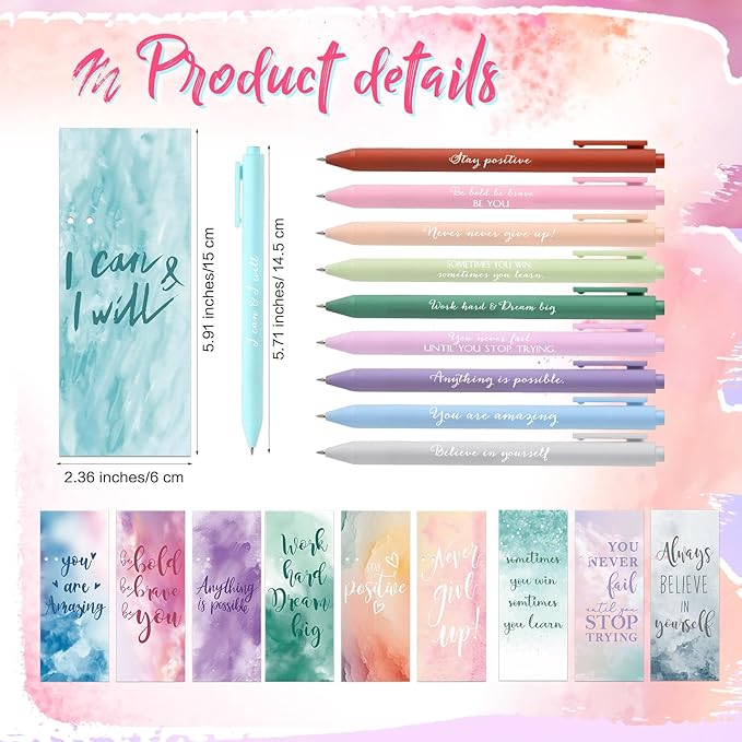 Quelay 30 Set Christmas Inspirational Gift Bulk with Motivational Pens Inspiring Quote Bookmarks Team Building Gifts for Employees Appreciation Team Women Staff Gifts Bulk Volunteers(Inspirational)