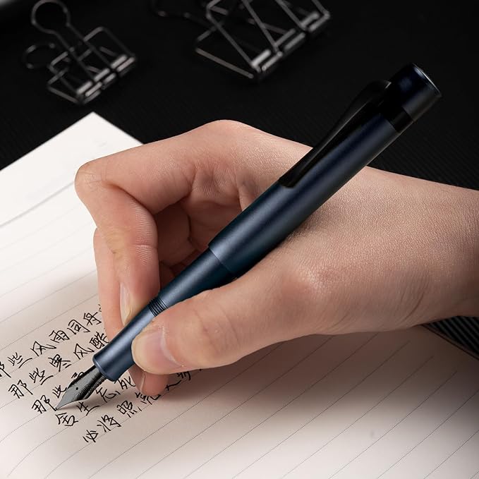 Hongdian M2 Black Forest Mini Fountain Pen, Extra Fine Soft Nib & Sleek Shape Aluminium Short Pocket Travel Pen (Midnight Blue)