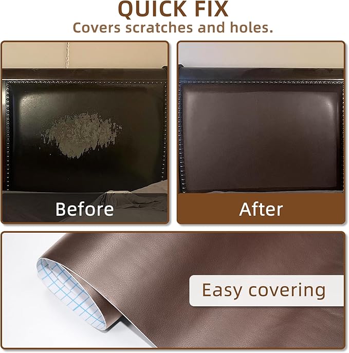 CHEIGHY Self-Adhesive Leather Repair Patch Kit for Furniture, Sofas, Car Seats, Chairs, Shoes - 17x79 Inch Light Brwon PU Leather Repair Tape for Couch (Waterproof, Durable, Easy to Use)