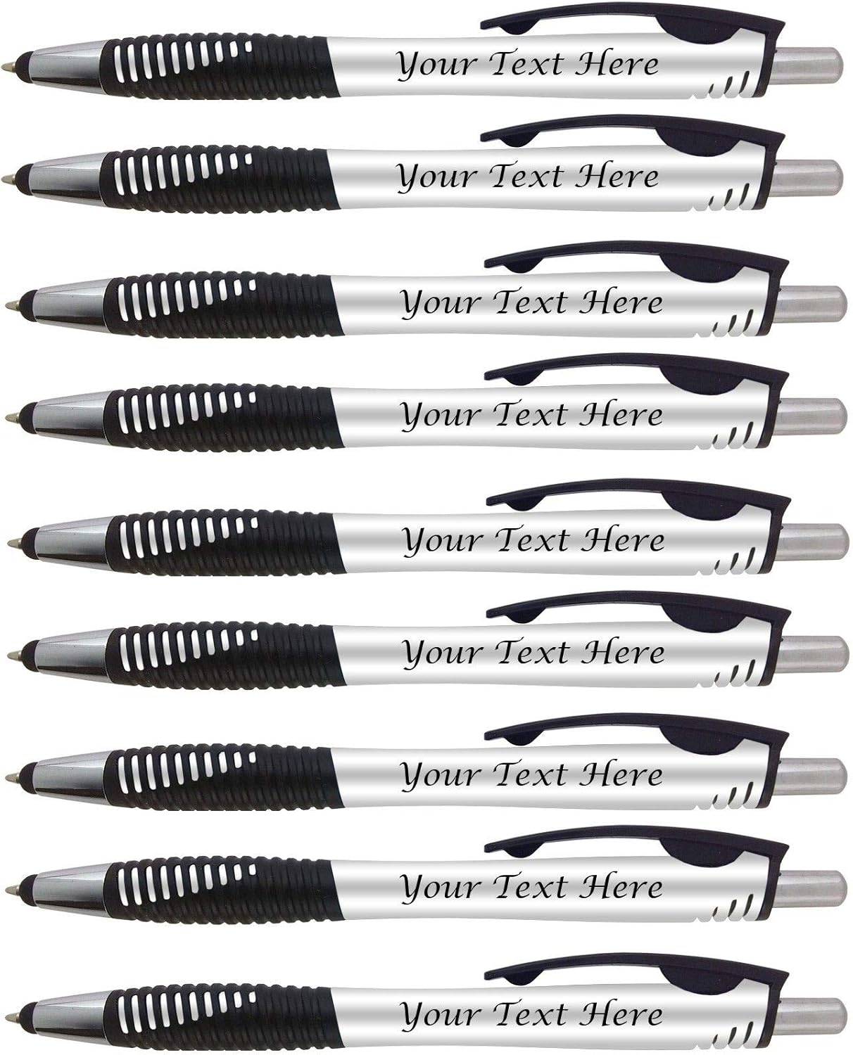 Personalized Pens with Your Custom Logo or Text-250 Pack Bulk-for Businesses, Parties, and Events, 2 in 1 Capacitive Stylus & Ballpoint Pen Compatible with Most Touchscreen Devices, Silver