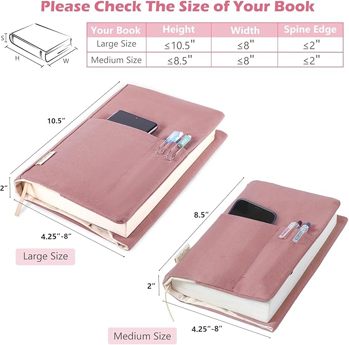 Canvas Book Covers, Washable Book Protector, Book Cover for Paperback Novels, Adjustable Book Cover for Hardcover with Pockets for Pen, Soft Cover Books, Book Lovers Gifts