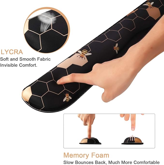 iCasso Ergonomic Mouse Pad with Wrist Rest, Keyboard Wrist Rest Mouse Wrist Rest, Made of Memory Foam, Easy Typing and Relieve Wrist Pain, Perfect for Computer Keyboard Office (A-Honeycomb)