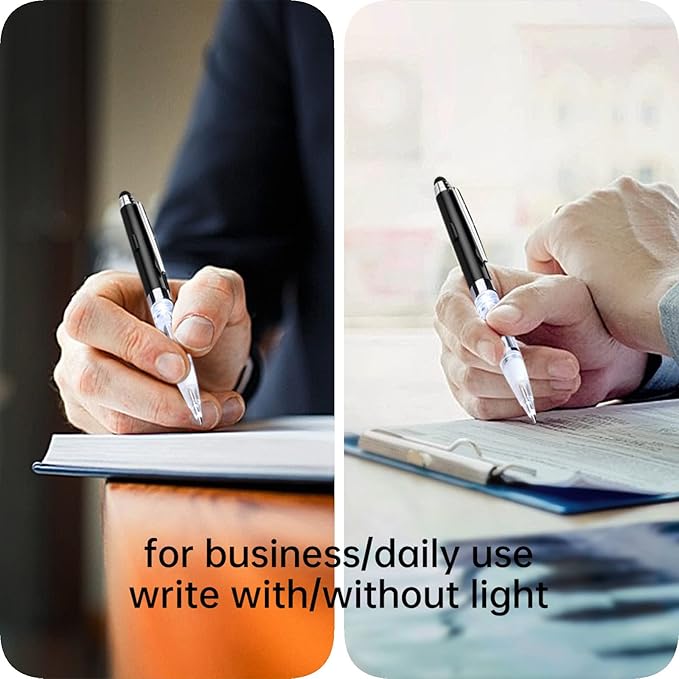 Pen with Light and Stylus Tip (2 cts), Penyeah 3 in 1 Light Up Pens with Rubber Tip Stylus for Touchscreens, Bright Light Pen for Writing in The Dark (2 White Light)