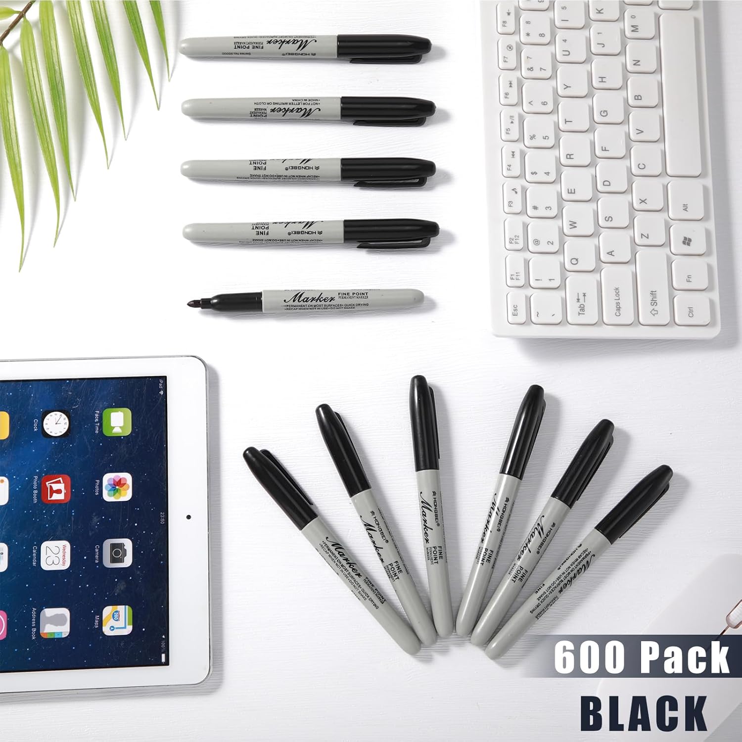 Thenshop 600 Pack Permanent Markers Bulk Black Permanent Marker Set Fine Point Pens Work on Wood, Metal, Stone, Glass