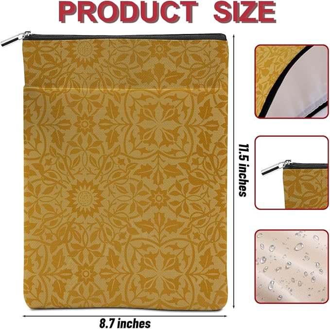 Vintage Flower Book Sleeve Book Lovers Gifts Autumn Style Waterproof Book Cover Book Accessories Book Covers for Paperbacks Book Pouch Book Protector with Front Pocket for Women Girls Readers Friend