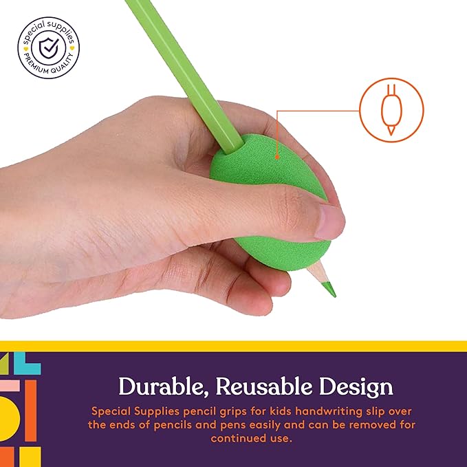 Special Supplies Egg Pen-Pencil Grips for Kids and Adults Colorful, Cushioned Holders for Handwriting, Drawing, Coloring - Ergonomic Right or Left-Handed Use - Reusable (12-Pack)