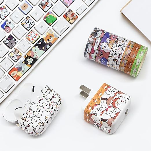 WAPETASHI Cute Washi Tape Set - 24 Rolls Kawaii Animals Gold Foil Decorative Masking Tape for Journaling, Scrapbooking, Kids DIY Crafts, Aesthetic Supplies, Planners, Bullet Journal