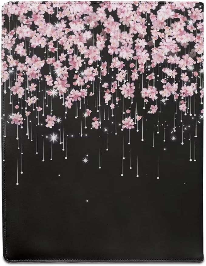 Office Folder Cherry Blossom Pink Print PU Leather Padfolio with A4 Size Clipboard Clip for Business Resume Interview Document Sleeve Binder Folder for Men/Women
