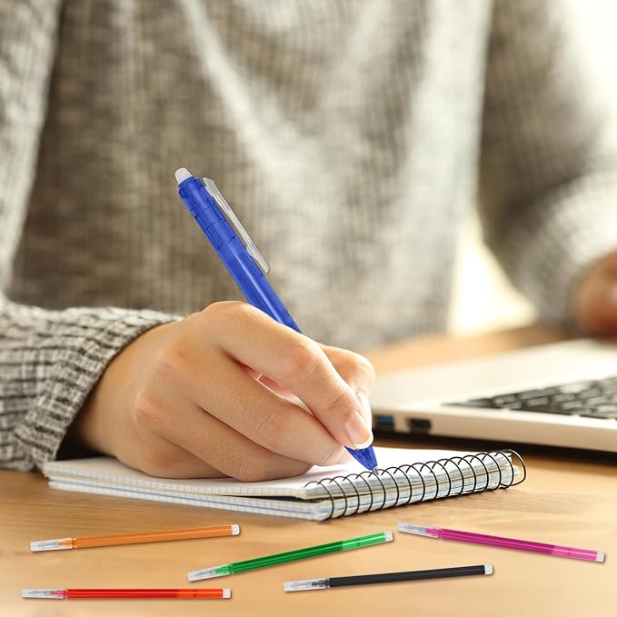 0.7 mm Erasable Gel Ink Pen Refills Compatible with Frixion Friction, 8 Colors Multicolor Retractable Fine Point Pen Refill (Blue,Black,Red,Green,Orange,Lake Blue,Purple,Rose Red) (8Color, 24)