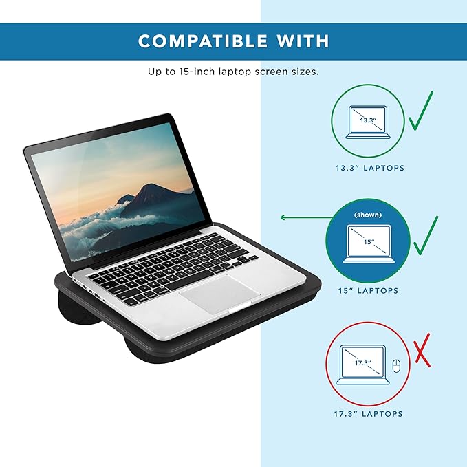 LAPGEAR Compact Lap Desk - Black - Fits up to 15 Inch Laptops - Pack of 12 - Style No. 43008